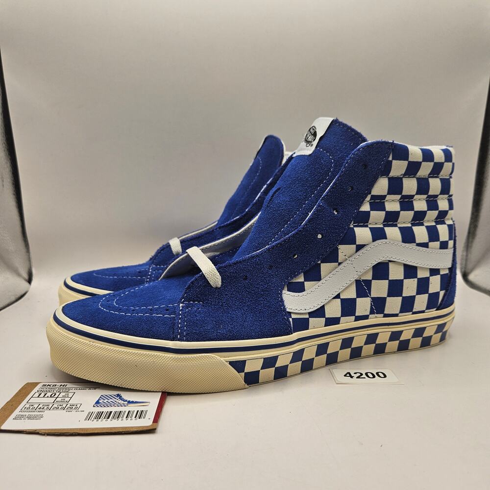 VANS MEN'S 11 SK8-HI CHECKERBOARD SIDEWALL CLASSIC BLUE SKATEBOARD NWOB